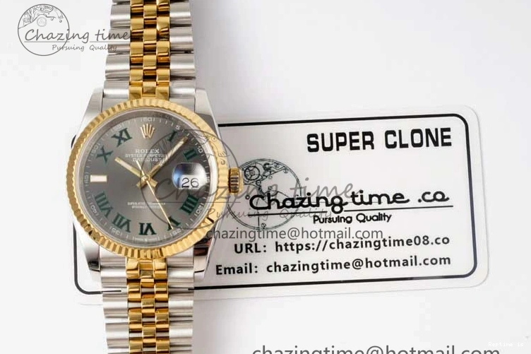 0102 UrbanChic DateJust 36mm SS YG DIWF 1:1 Best Edition 904L Steel Gray Dial Green Markers on Jubilee Bracelet SA 2309